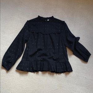 Joie black cotton top with gold thread accent.